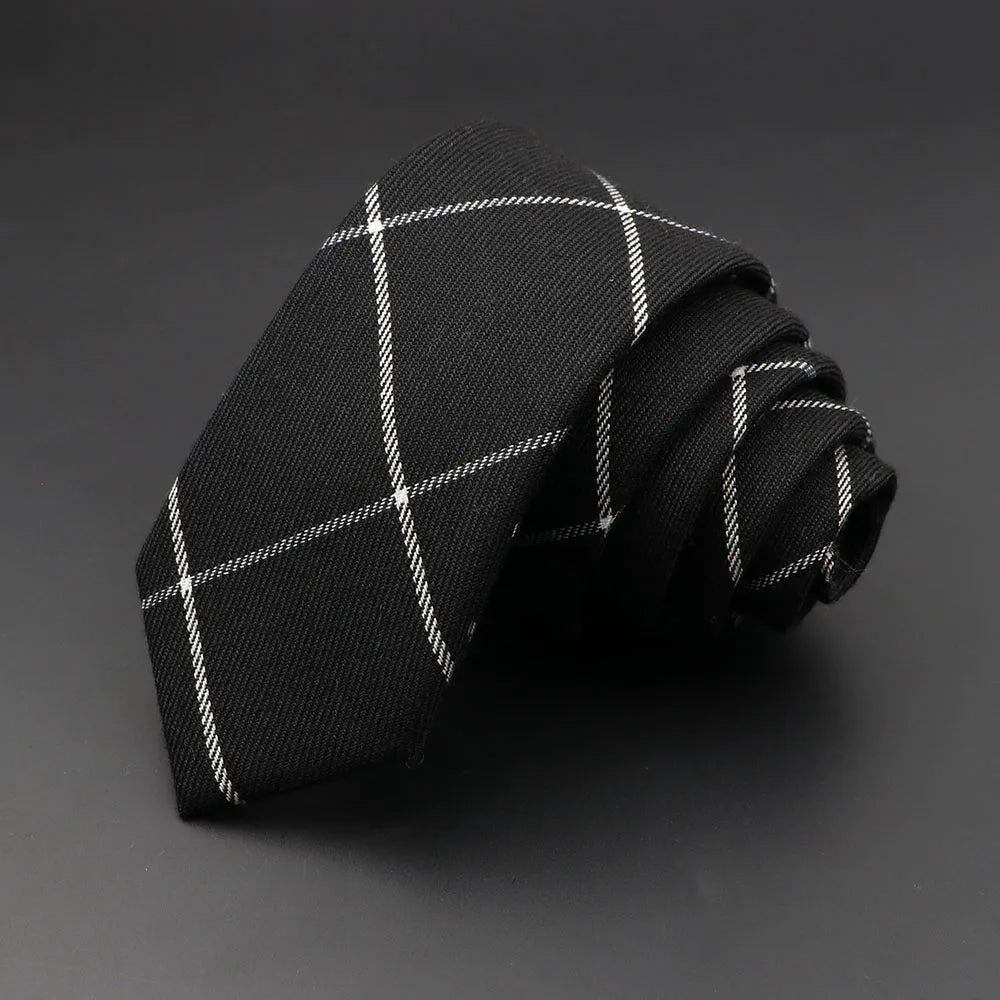 Gravata Slim de Algodão Xadrez Preto