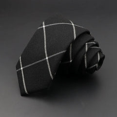 Gravata Slim de Algodão Xadrez Preto