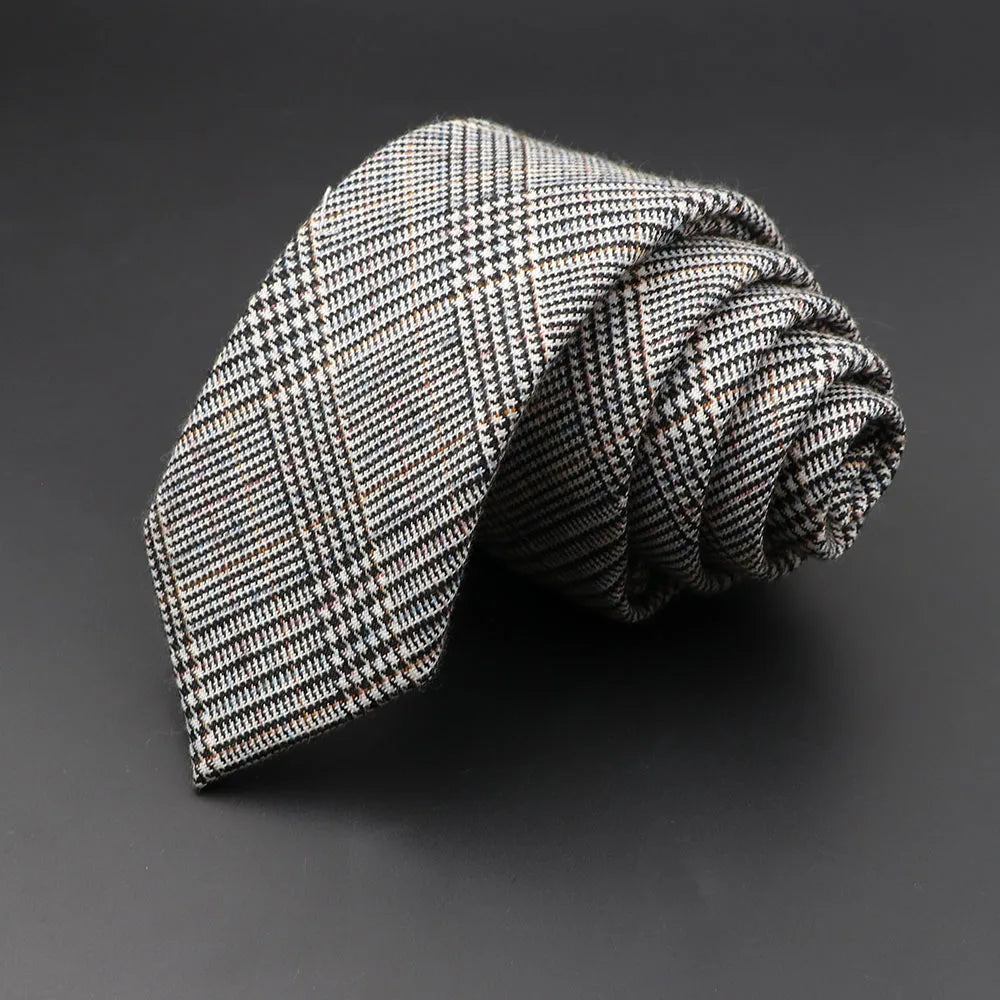 Gravata de Algodão Xadrez Tweed Cinza