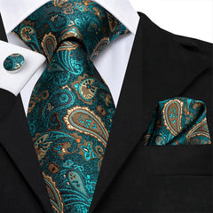 Gravata Paisley Premium em Seda com Lenço Combinando