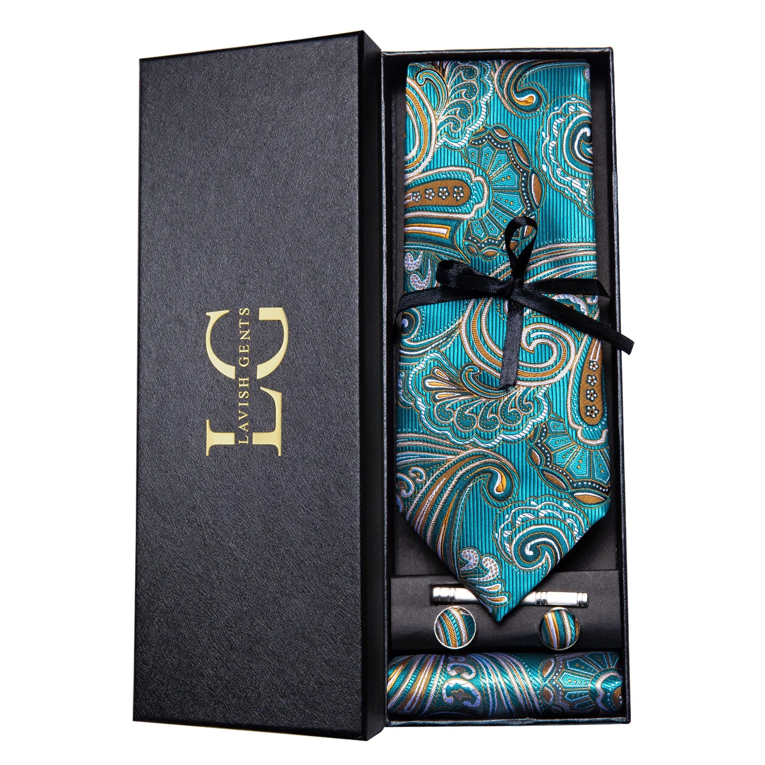 Gravata Paisley Premium em Seda com Lenço Combinando