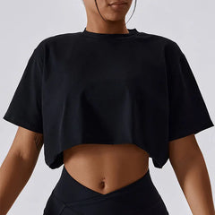 Cropped Fitness com Manga Curta e Caimento Solto