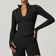 Blusa Fitness com Zíper Frontal e Manga Longa