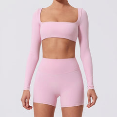 Cropped Fitness Manga Longa com Decote Quadrado