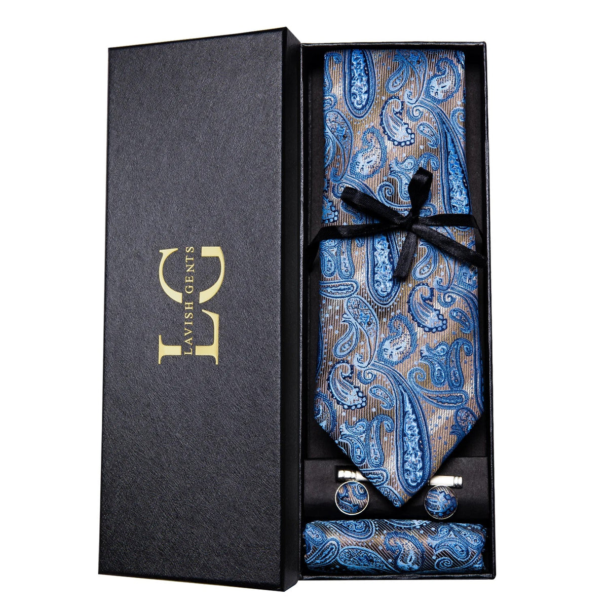 Conjunto de Gravata e Lenço Azul Paisley