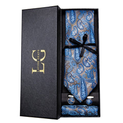 Conjunto de Gravata e Lenço Azul Paisley