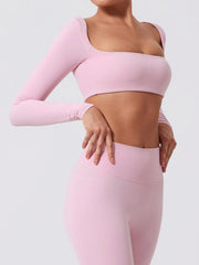 Cropped Fitness Manga Longa com Decote Quadrado