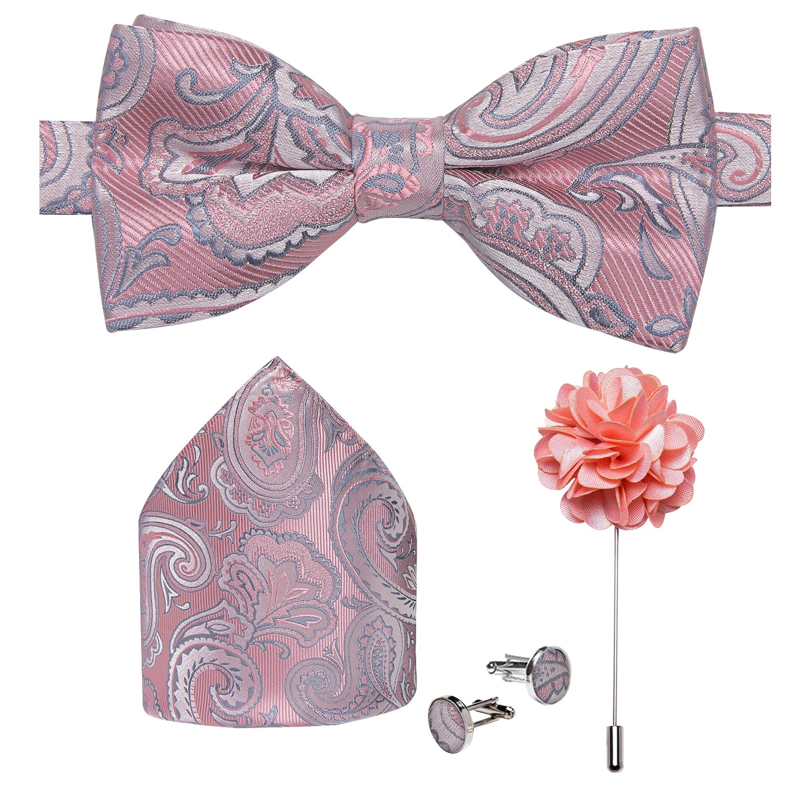 Gravata Borboleta Paisley com Lenço e Abotoaduras