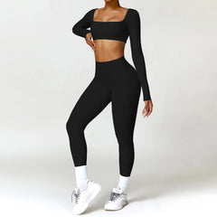 Conjunto Fitness com Cropped Manga Longa e Legging