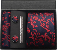 Conjunto Gravata Paisley Azul Marinho e Vermelho