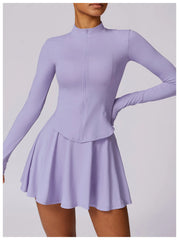 Vestido Fitness com Manga Longa e Saia Rodada