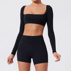 Cropped Fitness Manga Longa com Decote Quadrado