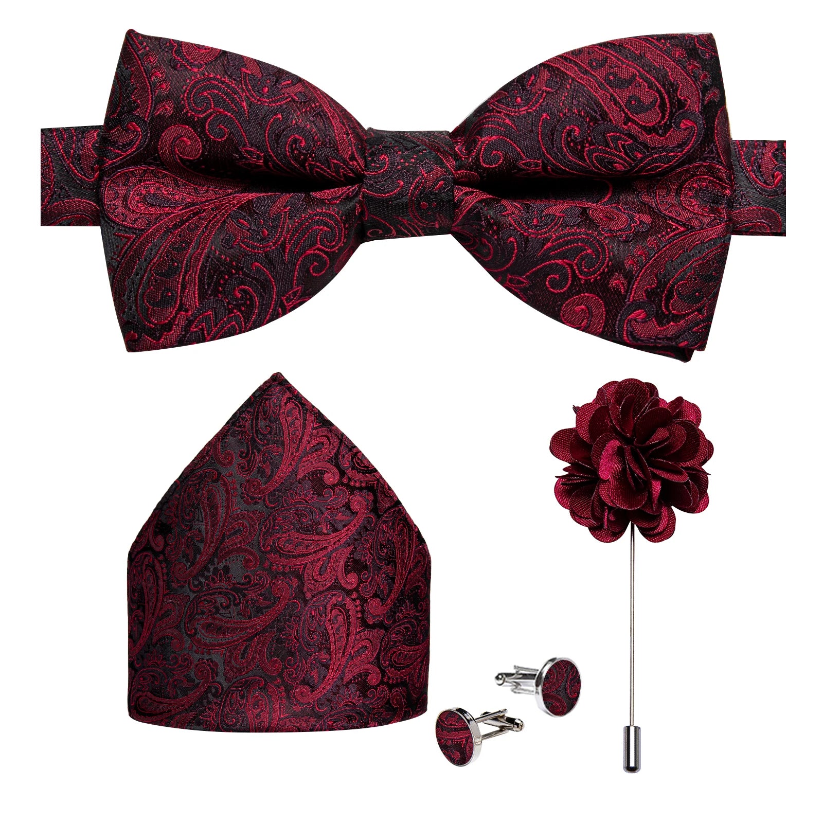 Gravata Borboleta Paisley com Lenço e Abotoaduras