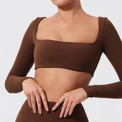 Cropped Fitness Manga Longa com Decote Quadrado