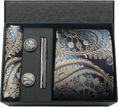 Conjunto Gravata de Seda Paisley Azul