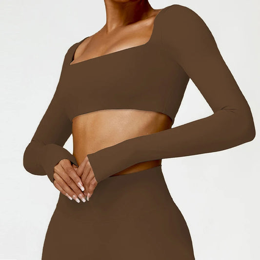 Cropped Feminino Manga Longa com Decote Reto
