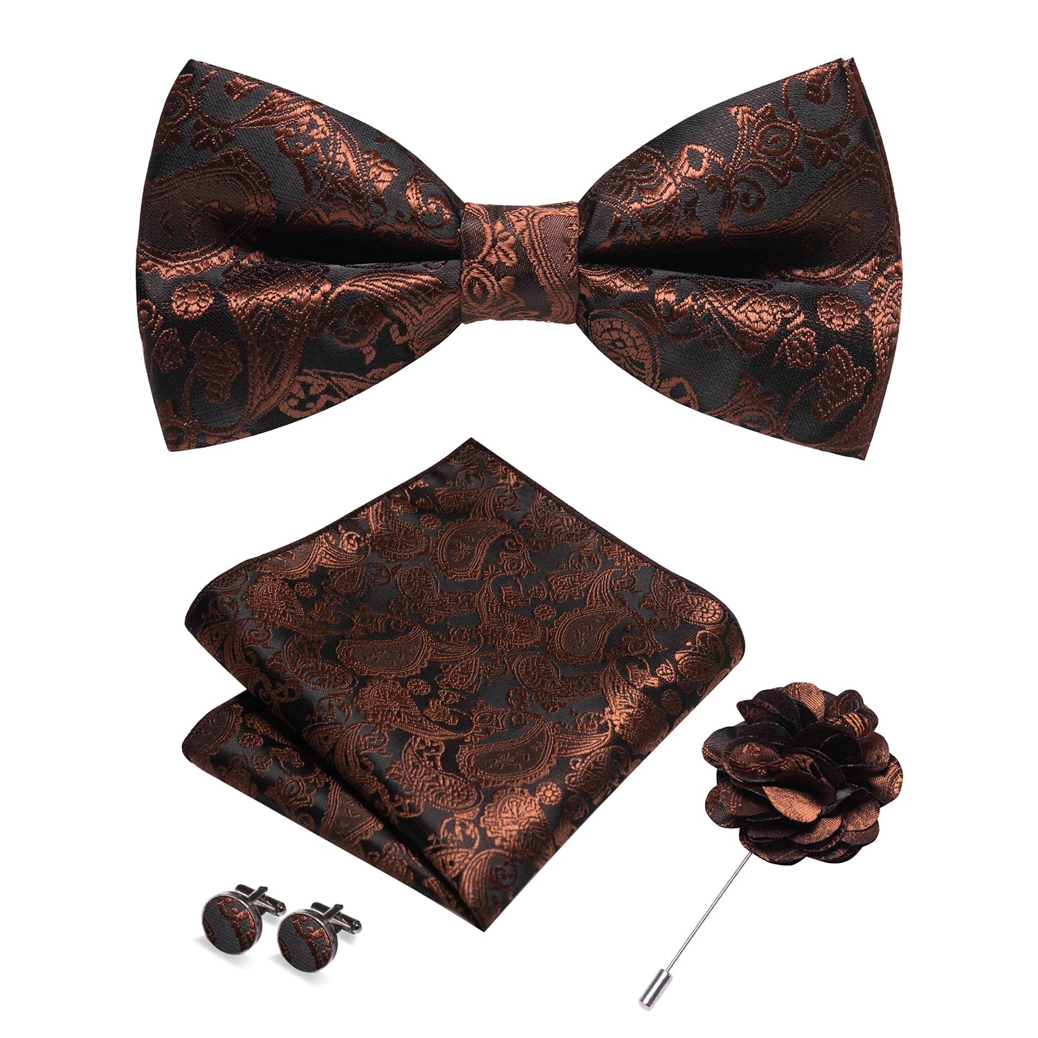 Gravata Borboleta Paisley com Broche + Lenço de Bolso