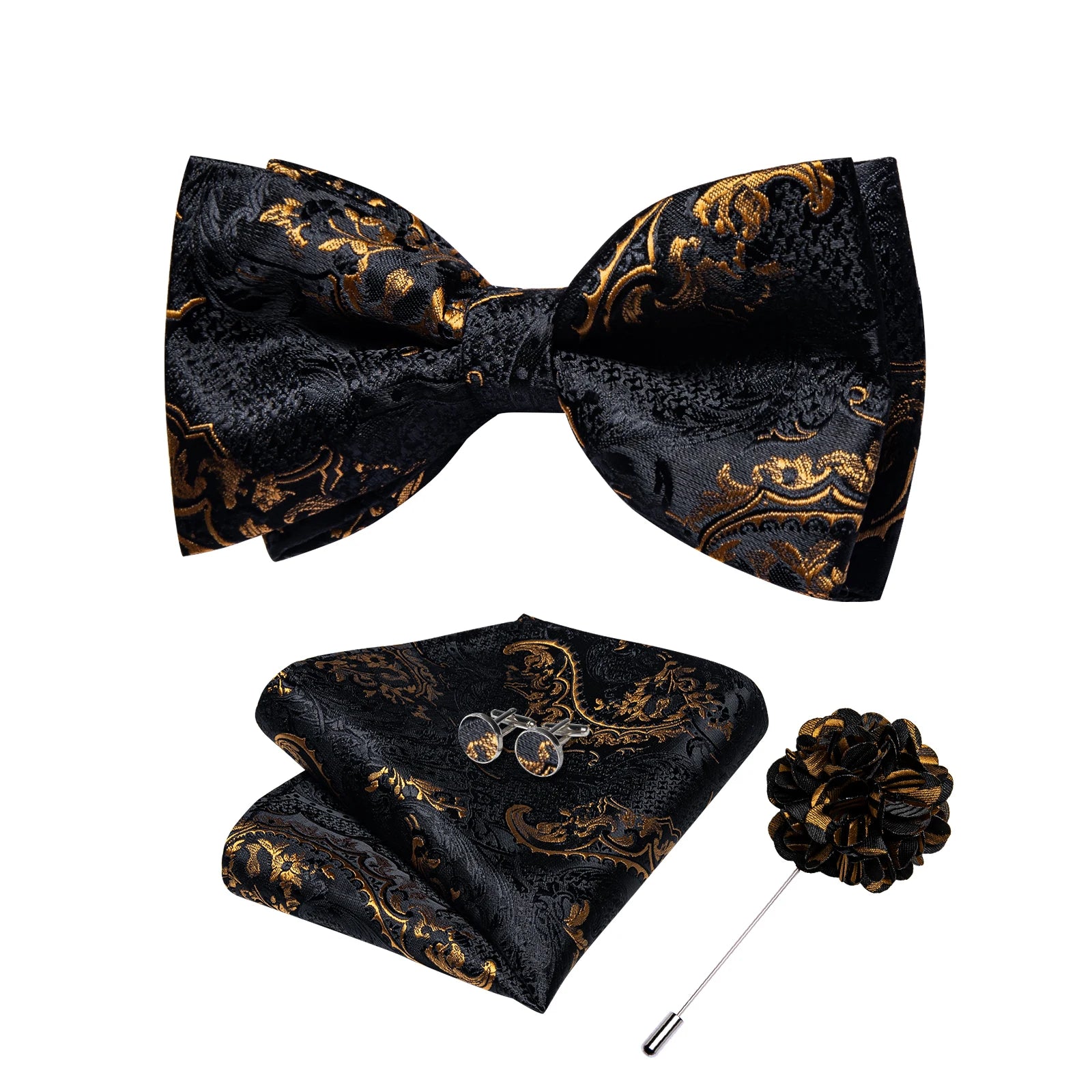Gravata Borboleta Paisley com Lenço e Abotoaduras