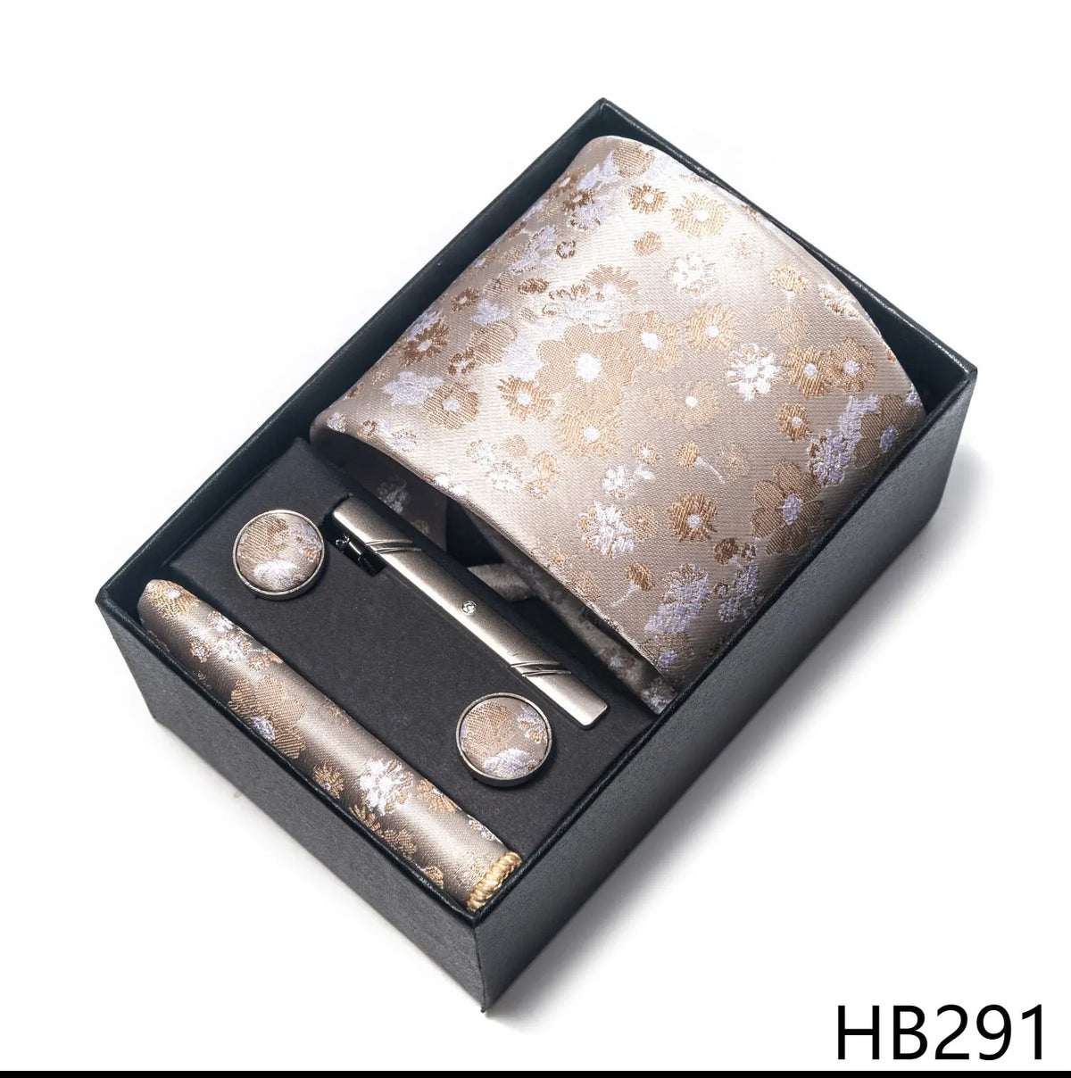 Conjunto Gravata de Seda Floral Dourada