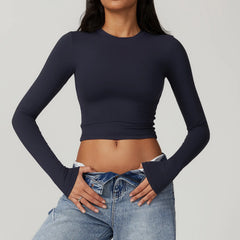 Blusa Feminina Manga Longa com Cintura Justa