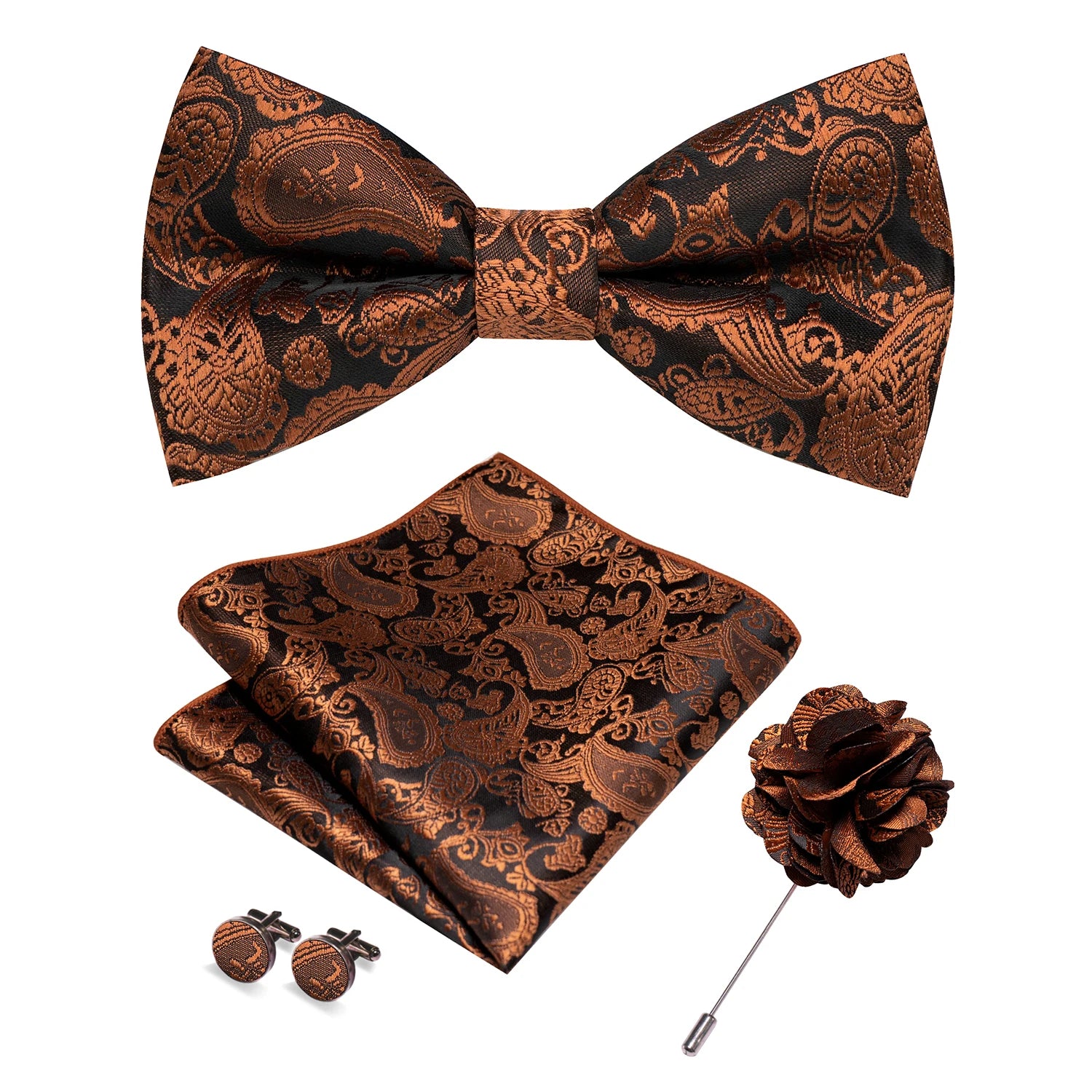 Gravata Borboleta Paisley com Broche + Lenço de Bolso