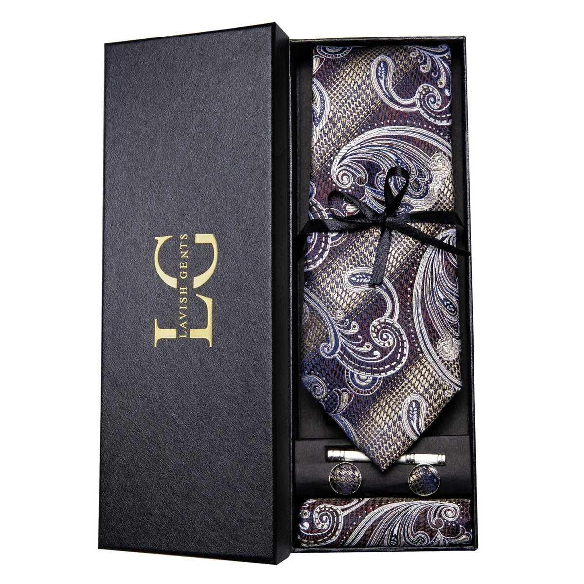 Conjunto de Gravata Paisley Roxo com Dourado