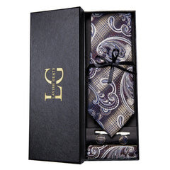Conjunto de Gravata Paisley Roxo com Dourado