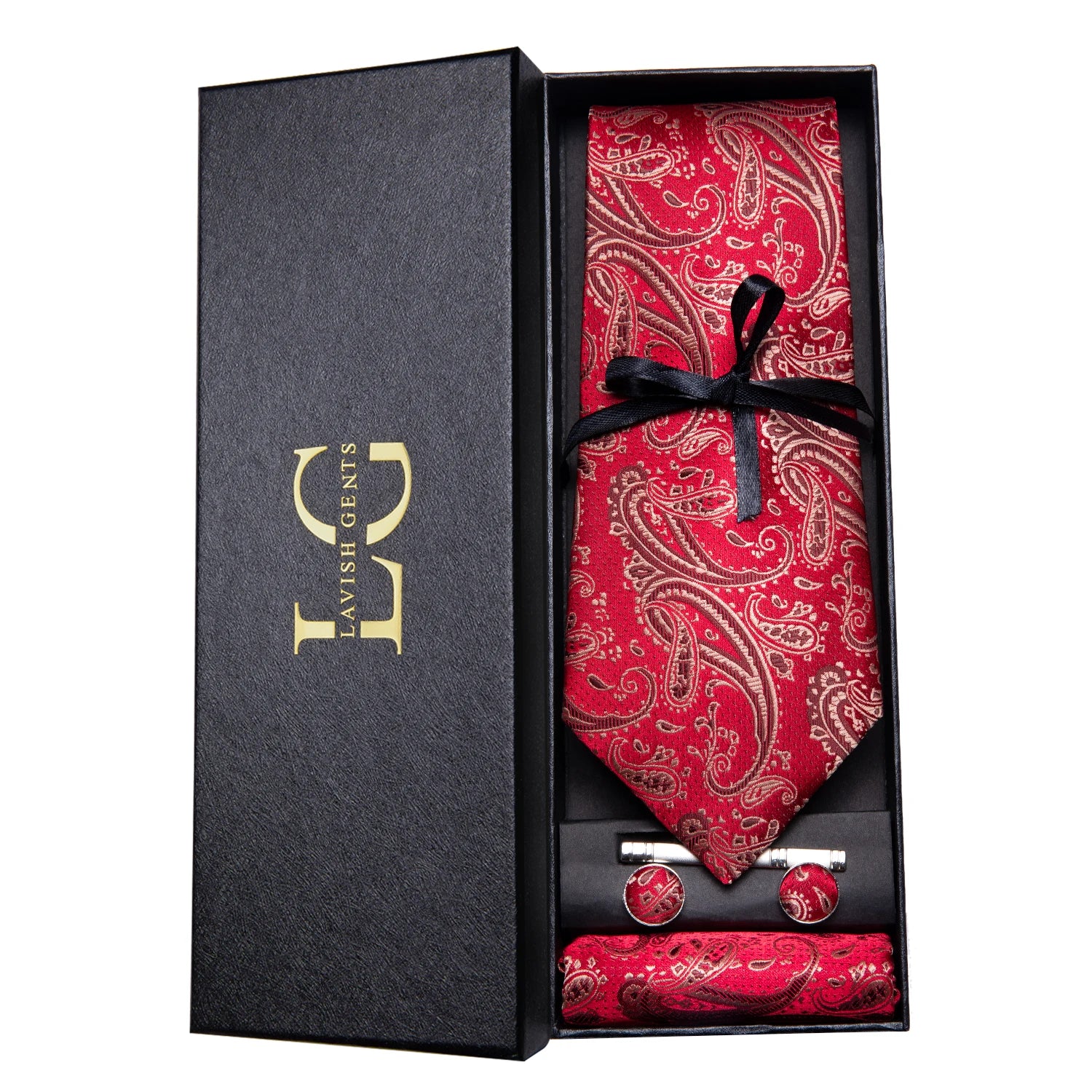 Gravata Paisley Premium em Seda com Lenço Combinando