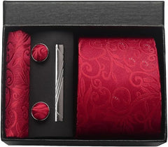 Conjunto Gravata de Seda Paisley Vermelho