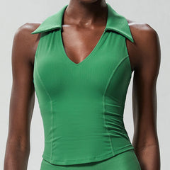 Blusa Fitness Gola Polo com Recorte Nadador