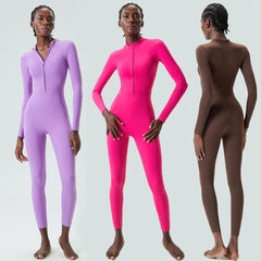 Macacão Fitness com Zíper Frontal e Cintura Marcada