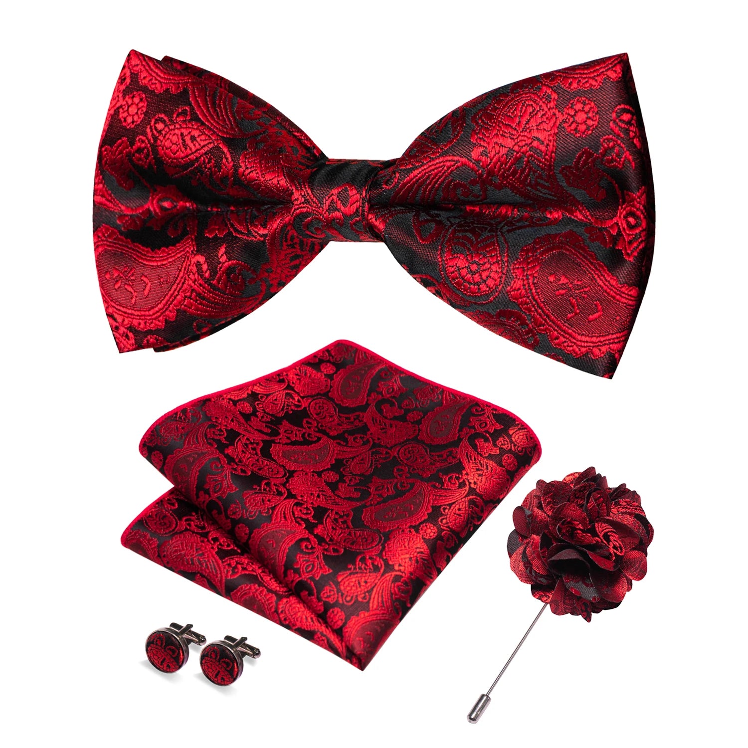 Gravata Borboleta Paisley com Broche + Lenço de Bolso