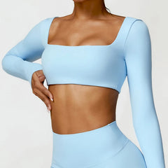 Cropped Feminino Manga Longa com Decote Reto