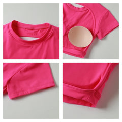 Cropped Fitness com Costas Abertas e Manga Curta – Alça Fixa e Estilo Bold
