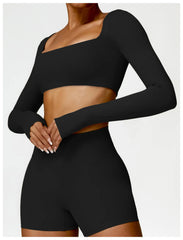 Cropped Feminino Manga Longa com Decote Reto