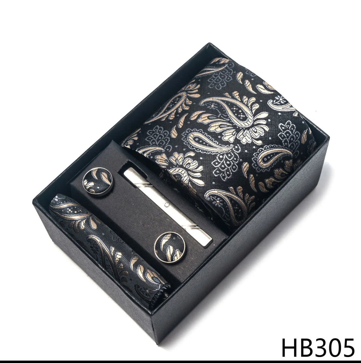 Conjunto Gravata Paisley Preto Sparka