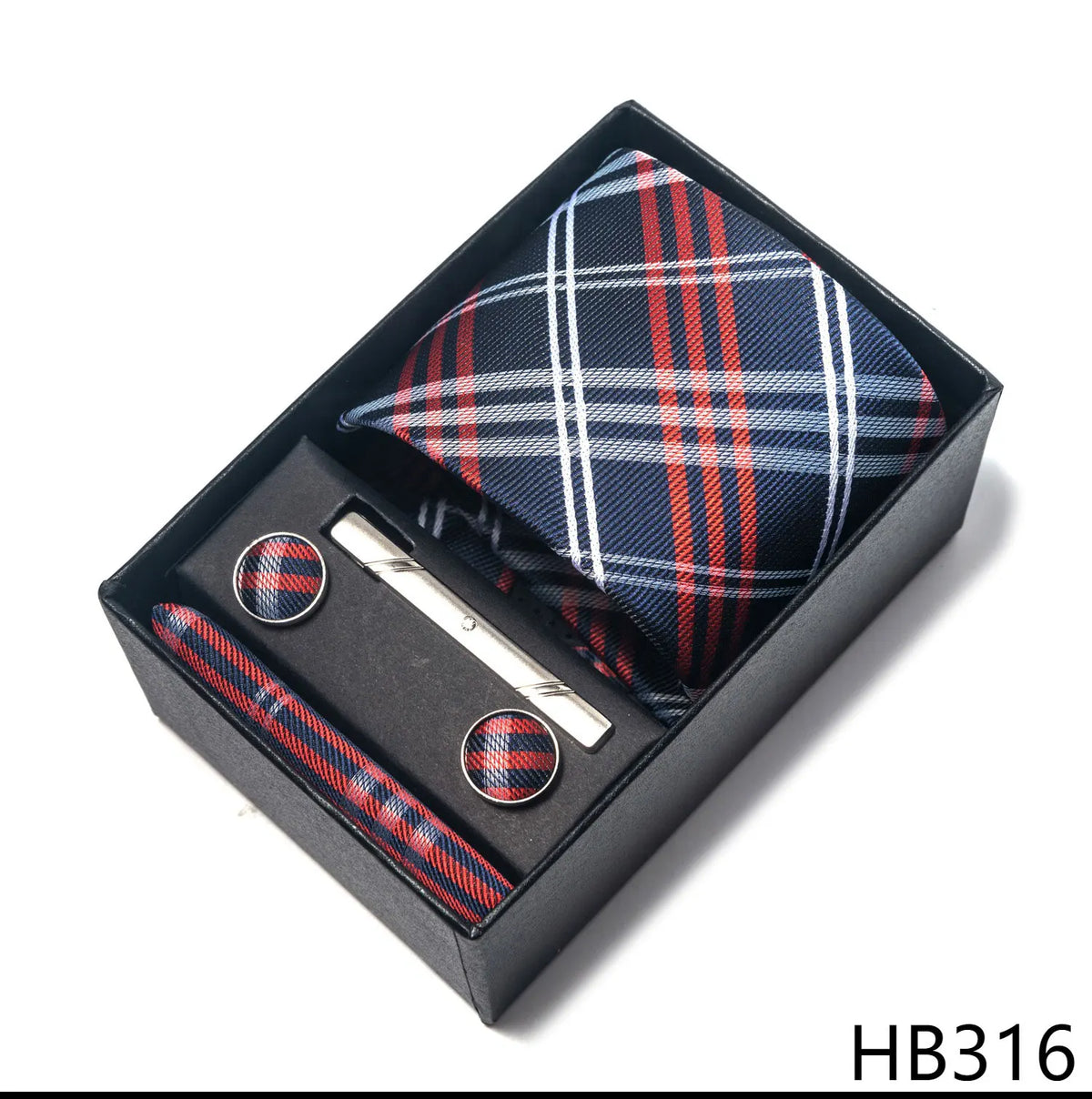Conjunto Gravata de Seda Xadrez Vermelho Azul