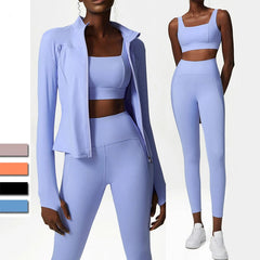 Conjunto Fitness 3 Peças com Jaqueta, Top e Legging