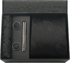 Conjunto Gravata de Seda Paisley Preto