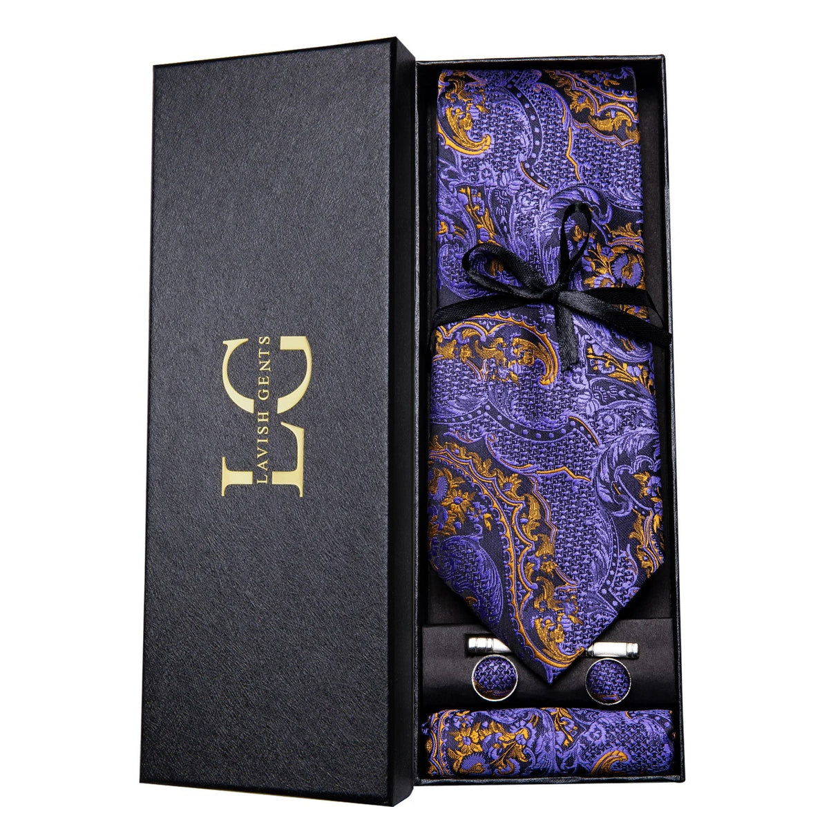Conjunto de Gravata e Lenço Paisley Roxo Escuro