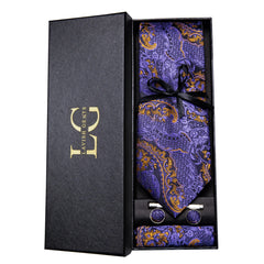 Conjunto de Gravata e Lenço Paisley Roxo Escuro