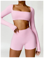 Conjunto Fitness com Cropped Manga Longa e Legging