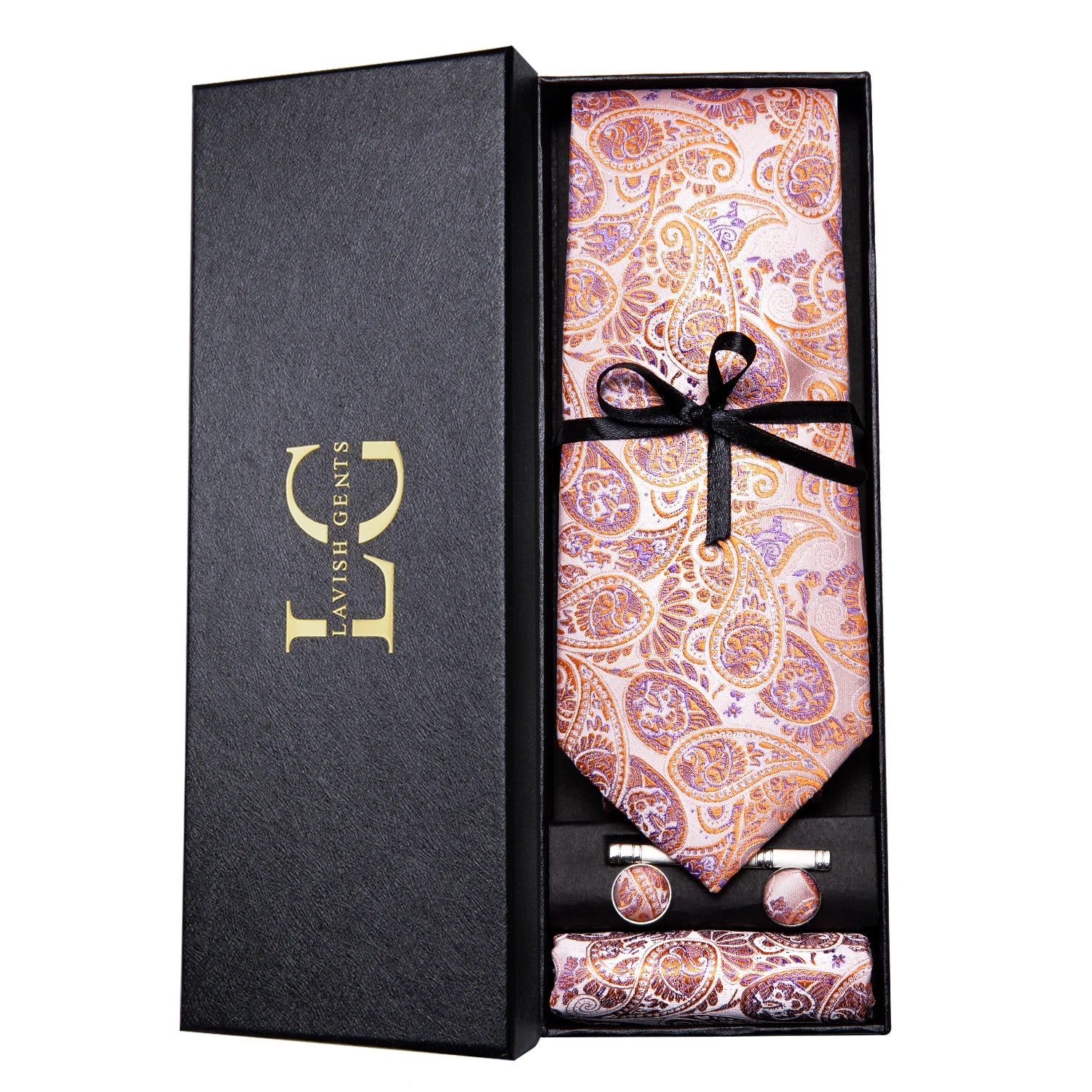 Gravata Paisley Premium em Seda com Lenço Combinando