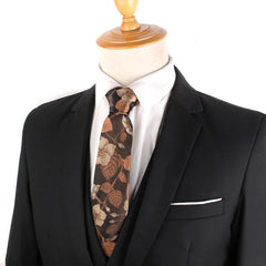 Gravata Slim Floral Marrom Clássica para Casamento