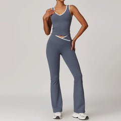 Conjunto Fitness com Top Nadador e Short ou Calça Flare