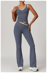 Conjunto Fitness com Top Nadador e Short ou Calça Flare