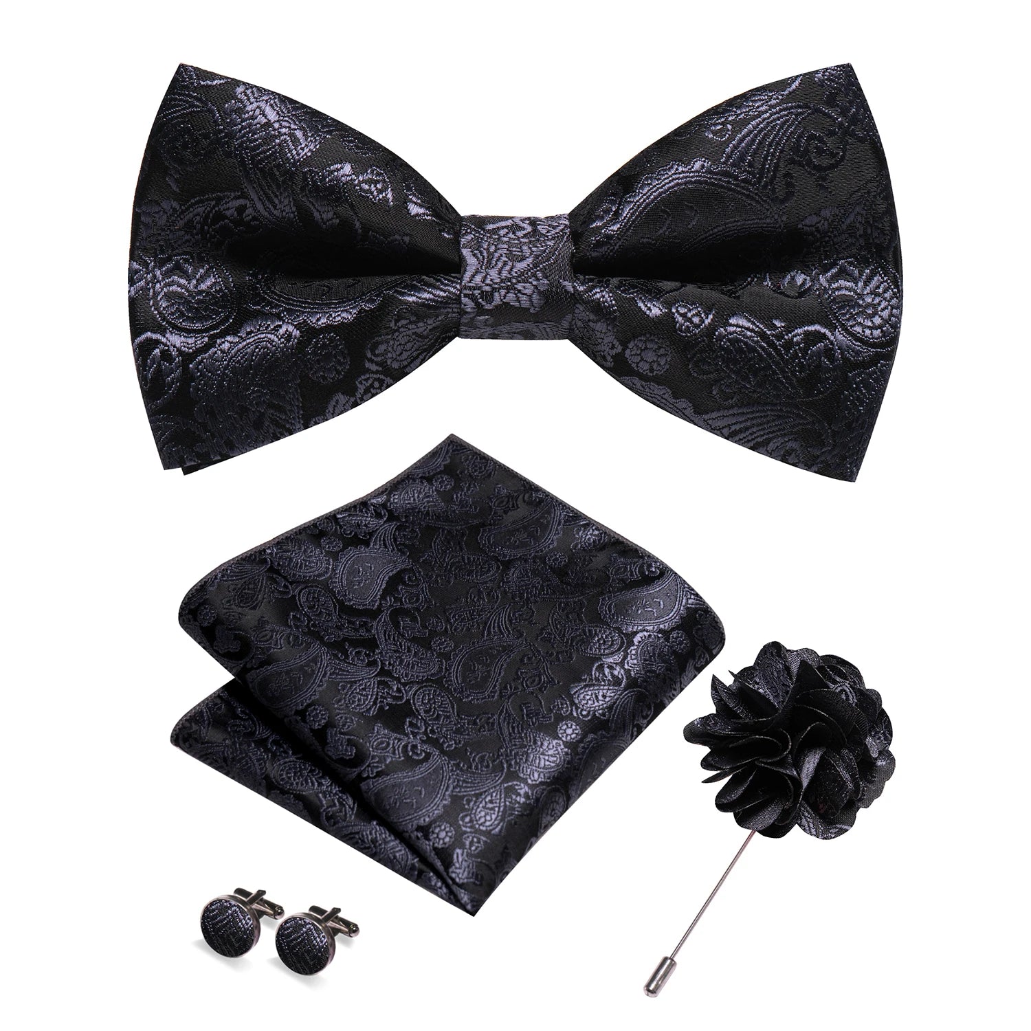 Gravata Borboleta Paisley com Broche + Lenço de Bolso