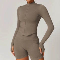 Blusa Fitness com Zíper Frontal e Manga Longa