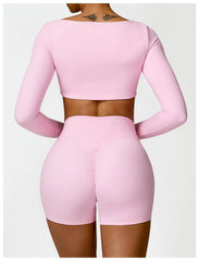 Conjunto Fitness com Cropped Manga Longa e Legging