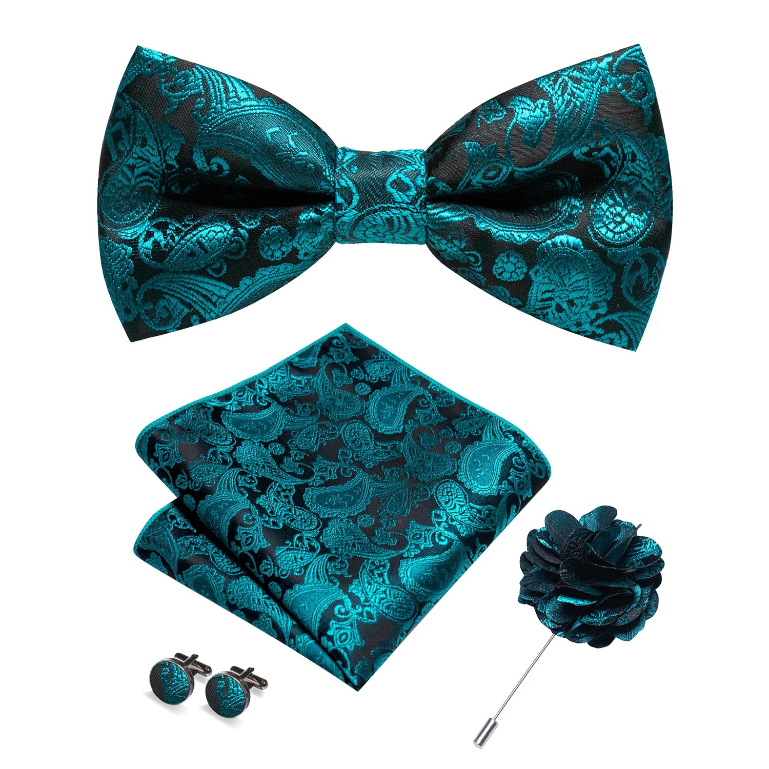 Gravata Borboleta Paisley com Broche + Lenço de Bolso